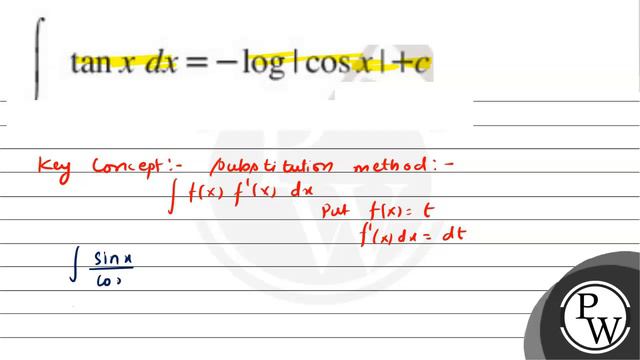 \[
\int \tan x d x=-\log |\cos x|+c
\]
\( \mathrm{P} \) смотреть онлайн