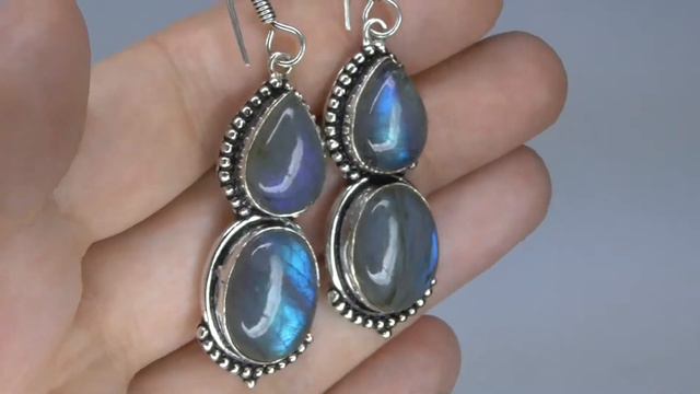 Fire Labradorite earrings. Blue Flash, Silver plated Earrings смотреть онлайн