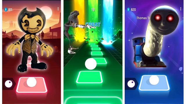 Bendy Vs Cartoon Dog Vs Thomas Train EXE   Tiles Hop EDM Rush
