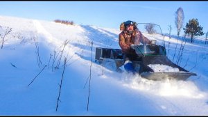 Пытаюсь"засадить" мототолкач Ураган Тайга. Буксую в гору. Рыбалка и покатушки на Урагане Тайга 2000.