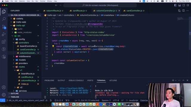 66. Viết 2 APIs tạo Column & Card trong ứng dụng Trello (phần 1) | NodeJS + MongoDB | TrungQuanDev смотреть онлайн