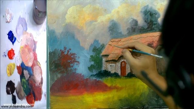 Acrylic Landscape Painting In Time-lapse / House In Colorful Garden / JMLisondra