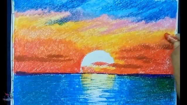 Landscape drawing for beginners with oil pastels - Scenery drawing - Oil pastel drawing смотреть онлайн