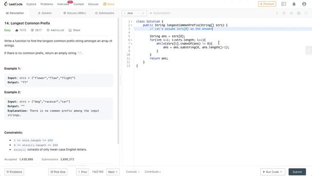 LeetCode 14 - Longest Common Prefix || Java Solution смотреть онлайн