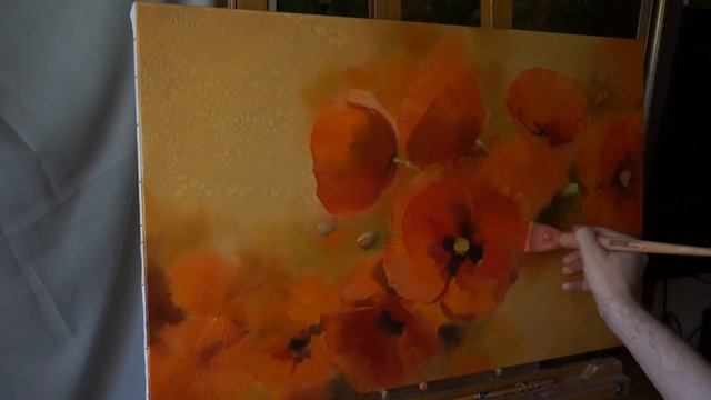 Oil painting Alla prima. Orange poppy. Оранжевый мак Живопись маслом смотреть онлайн