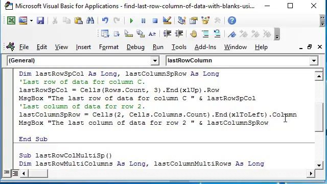 Find Last Row Column in Data with Blanks Using VBA смотреть онлайн