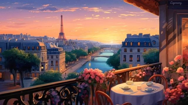 balcony view of paris with vintage french oldies playing in another room (parisian cafe ambience) смотреть онлайн