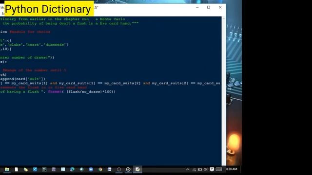 Monte Carlo simulation (Flush in 5 card hand) | Python Dictionary | Complete Source Code смотреть онлайн