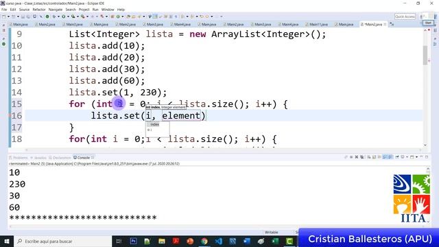 List y ArrayList remove set subList en JAVA смотреть онлайн
