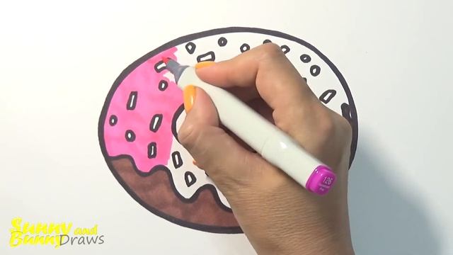 Рисунок и раскраска Шоколадный пончик ?- Рисунки для детей | Sunny and Bunny Draws смотреть онлайн