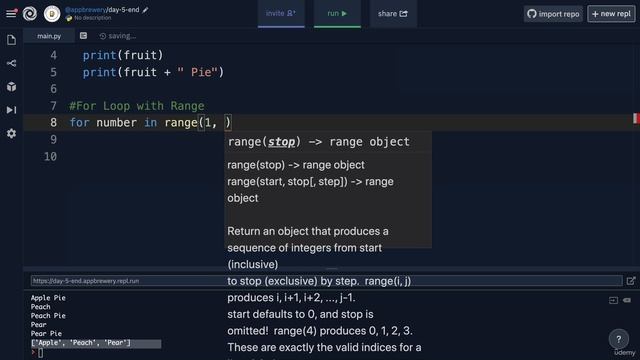 Day 5 - 53-for loops and the range function смотреть онлайн