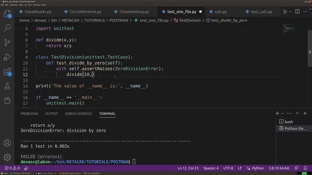 AACC - Spring 2023 - CTS-233-400 - DEVASC 200-901: Lab 3.5.7 - Part #2: Python Unit Testing смотреть онлайн