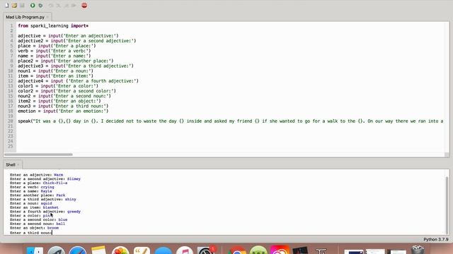 Thonny Mad Lib Python смотреть онлайн