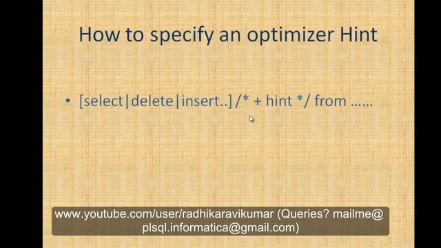 ORACLE SQL Optimizer Hints with example смотреть онлайн