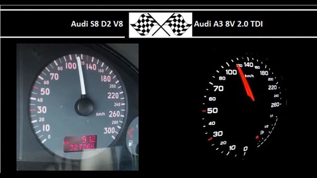 Audi S8 D2 V8 VS. Audi A3 8V 2.0 TDI - Acceleration 0-100km/h смотреть онлайн