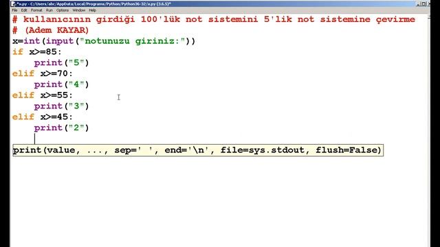 Python 3 #9 100 lük Notu 5 lik Sisteme Çevirme[IF-ELIF-ELSE] смотреть онлайн