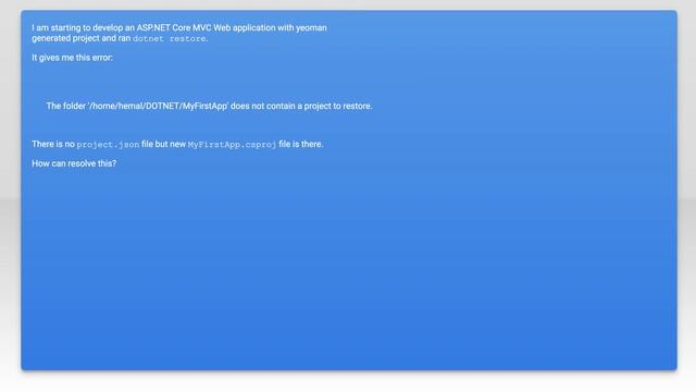 dotnet restore getting error with new csproj file, no project.json file смотреть онлайн