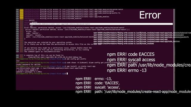 npm ERR! errno: -13 | npm ERR! code: 'EACCES' | Fixing npm permissions | npm ERR! Error смотреть онлайн