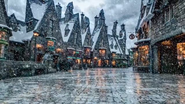 Harry Potter Music & Ambience | Hogsmeade Relaxing Music, Crowd Noise, And Snow.