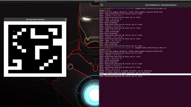 PyGame BFS algorithm simulation смотреть онлайн
