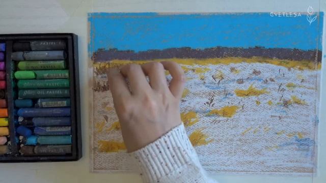 Пейзаж масляной пастелью. Начало весны | Soft oil pastels mungyo смотреть онлайн