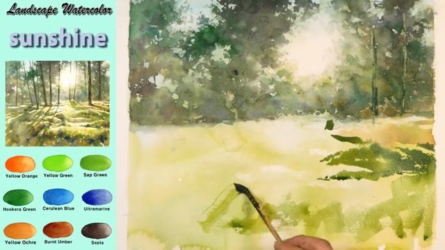 Without Sketch Landscape Watercolor - sunshine (wet-in-wet, Arches rough) NAMIL ART смотреть онлайн