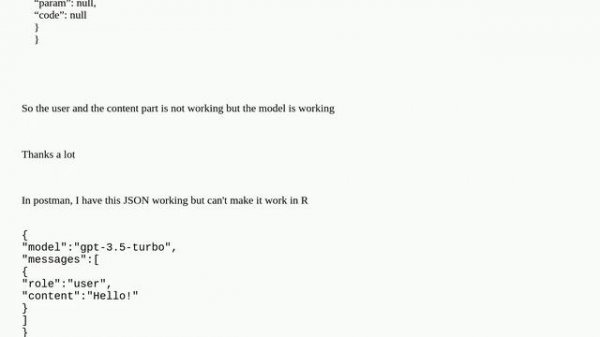 OpenAI ChatGPT (gpt-3.5-turbo) API error 400: "'user' is not of type 'object'"