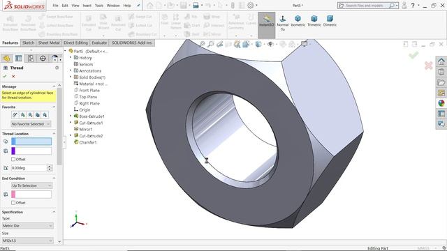 Solidworks Nut and Bolt, Thread Feature and Animation смотреть онлайн