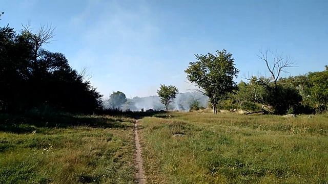 Пожар на Южном Буге, горит трава на берегу. смотреть онлайн