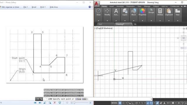 AutoCAD 2019 - Line Command (Part 3) - Task 1 - Relative and Absolute Coordinate System смотреть онлайн