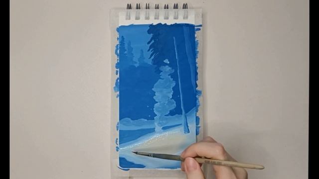 КОСТЕР В ЛЕСУ ГУАШЬЮ! / ЗИМНИЙ ПЕЙЗАЖ смотреть онлайн