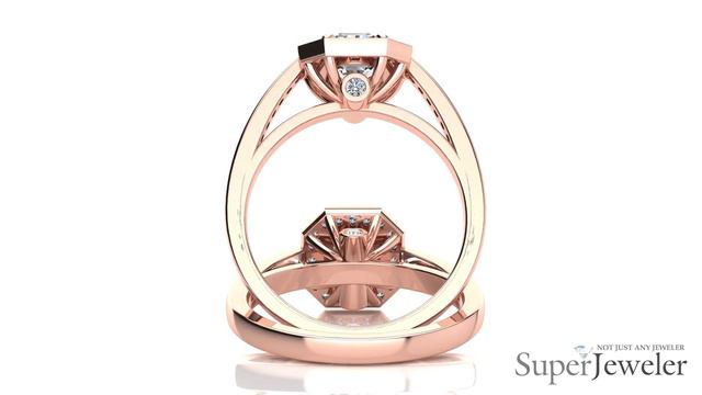 H031709 14KR   Asscher Cut Halo Diamond Engagement Ring In 14 Karat Rose Gold