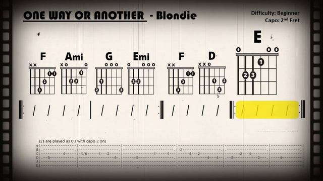 ONE WAY OR ANOTHER by Blondie (Easy Guitar & Lyric Scrolling Chord Chart Play-Along with Capo 2) смотреть онлайн