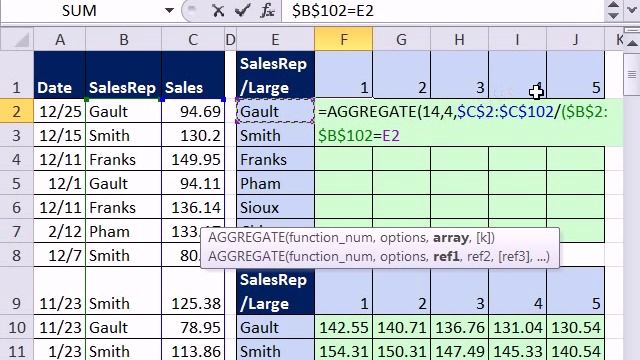 Excel 2010 Magic Trick 667: AGGREGATE Function Array Formula #2 Return 5 Largest Values смотреть онлайн