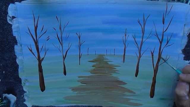 Осенняя аллея гуашью для детей смотреть онлайн