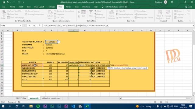 AUTOMATIC REPORT CARD OF TRAINING USING MS EXCEL 2019 смотреть онлайн