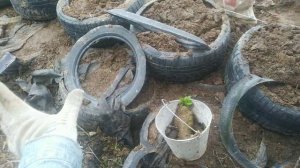 Укрепление склона покрышками