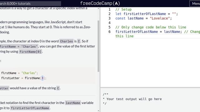 Lesson 33 | Basic JavaScript | Use Bracket Notation to Find the First Character in a String смотреть онлайн