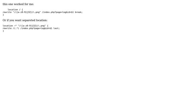 DevOps & SysAdmins: Nginx rewrite rule "^/([a-z0-9]{32}).png$" not working (used to work on Apache) смотреть онлайн