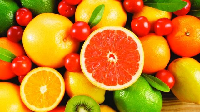 Картинка фрукты. Грейпфрут, черри, киви | Picture fruits. Grapefruit, Cherry, Kiwi смотреть онлайн