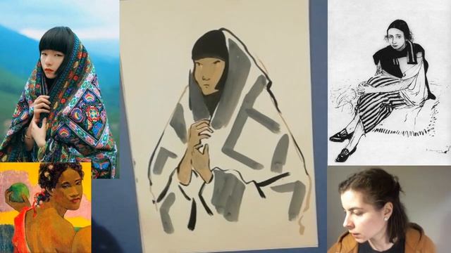 Наброски одетой фигуры и портретов в этнических костюмах.