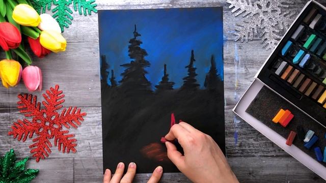 КОСТЕР В ЛЕСУ • Рисуем легкий пейзаж пастелью смотреть онлайн