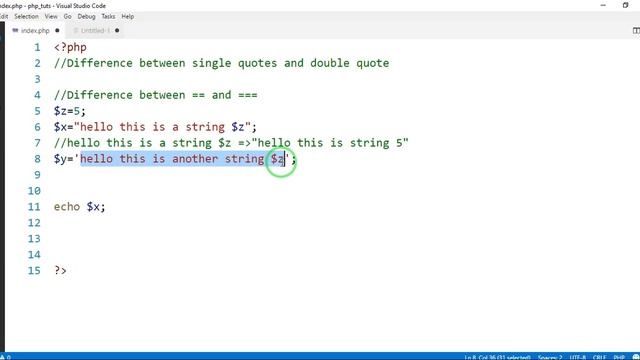 13-== and === Operator in PHP & Single quote and double quote difference смотреть онлайн