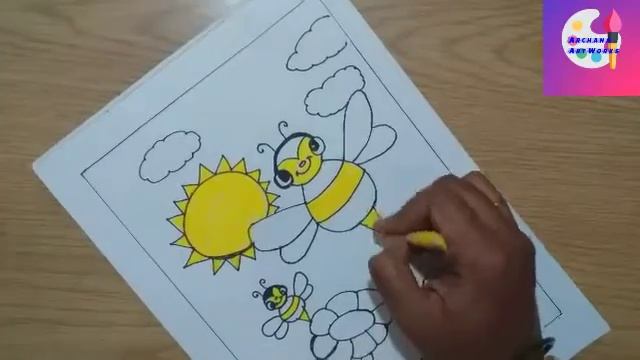 How to draw honeybee in garden//for kids//using crayons//step by step//for class-2 смотреть онлайн