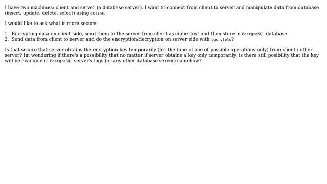 PostgreSQL, storing encrypted data or encrypt database with pgcrypto - what is more secure? смотреть онлайн