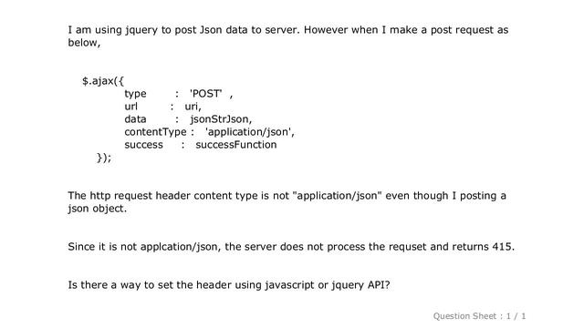 jQuery : Posting JSON using JQuery and to set HTTP content type - 'application /json' смотреть онлайн