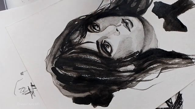 РИСУЮ портрет девушки ТУШЬЮ смотреть онлайн