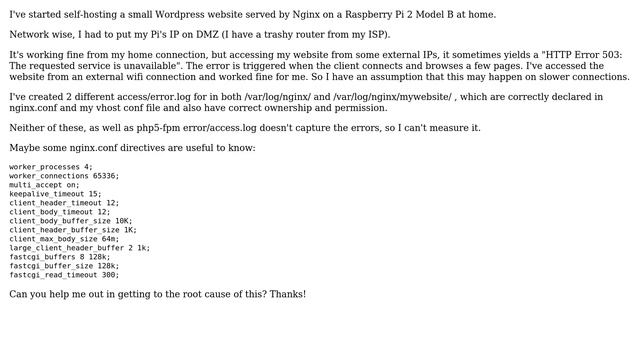 Troubleshooting Nginx returning random 503 on Wordpress site on Raspberry Pi смотреть онлайн
