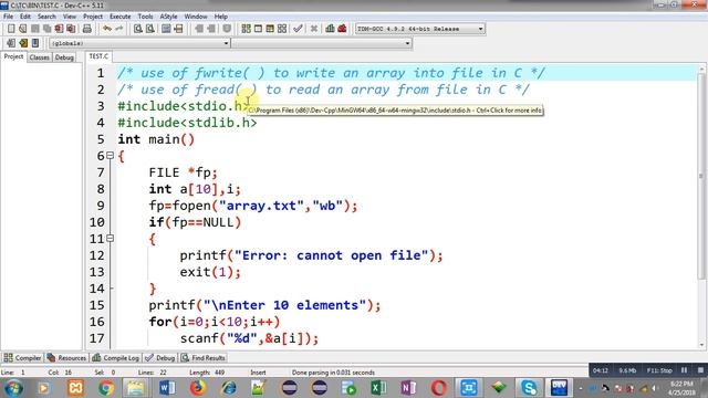 fwrite( ) and fread( ) to write and read array from file using file handling in c programming смотреть онлайн