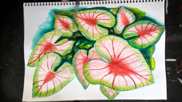 LANDSCAPE WATERCOLOR CALADIUM LEAVES - TIME LAPSE смотреть онлайн